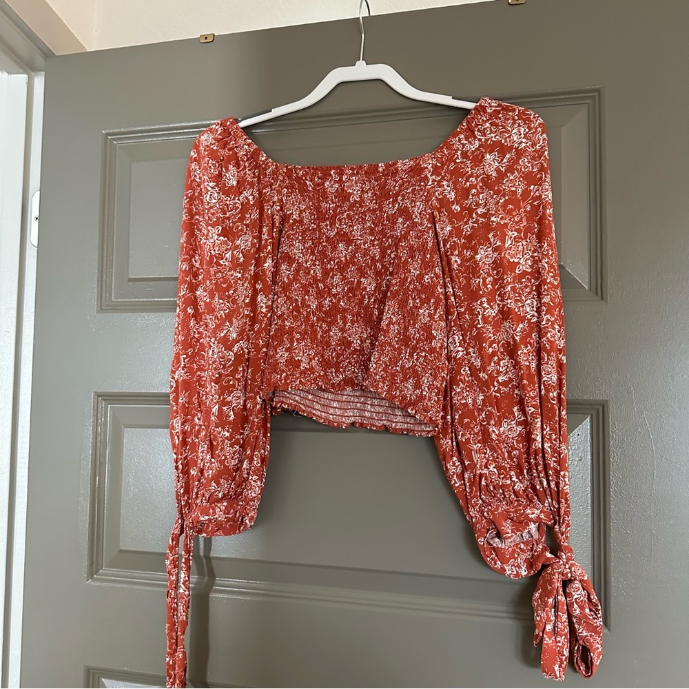 Cynthia Rowley Rust Floral Off-shoulder Blouse